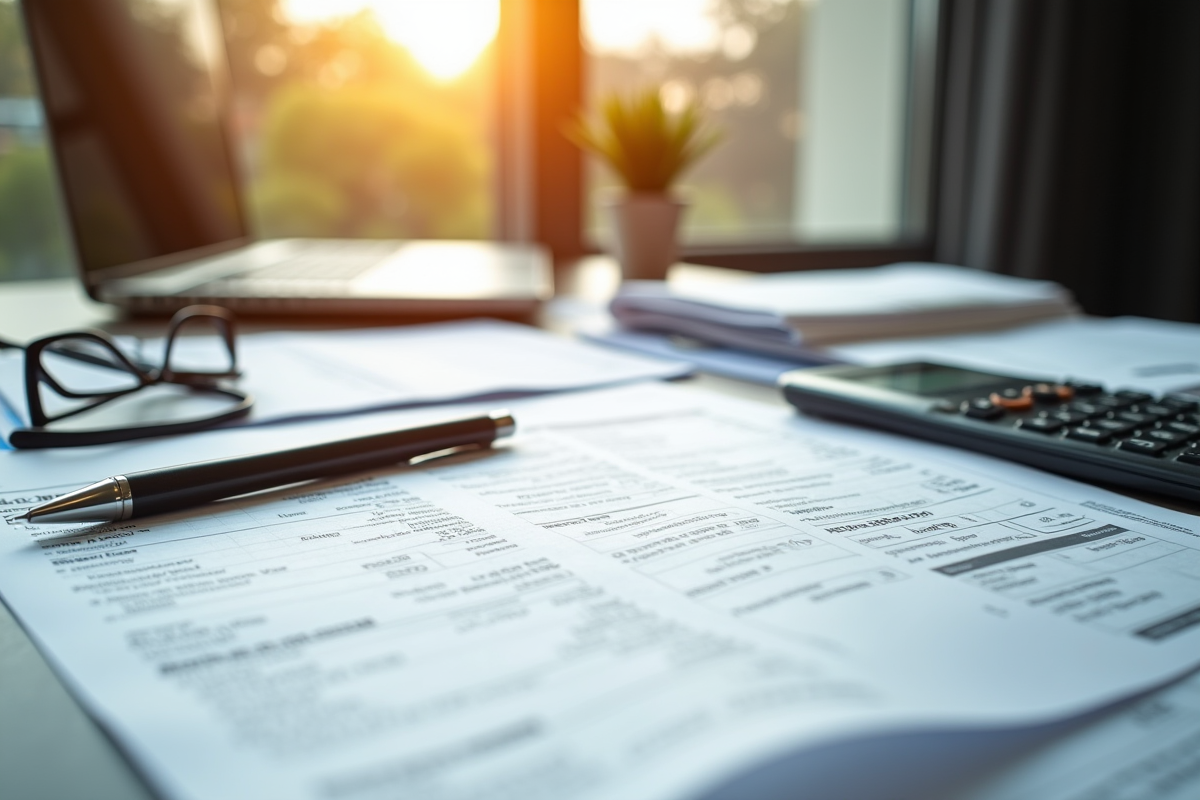 Bureau comptable avec documents fiscaux et ordinateur