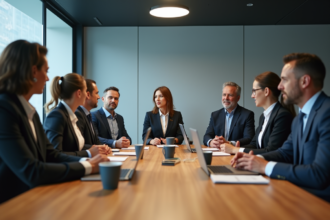 Groupe de professionnels en réunion de travail en entreprise