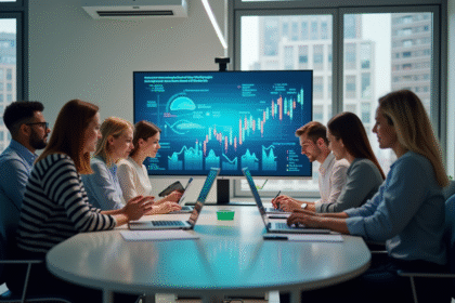 Groupe de professionnels analysant des données marketing digitales