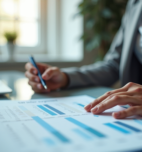 Femme d'affaires analysant une grille de salaire au bureau
