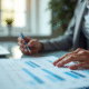 Femme d'affaires analysant une grille de salaire au bureau
