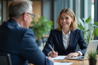 Femme d'affaires en réunion avec un client dans un bureau moderne