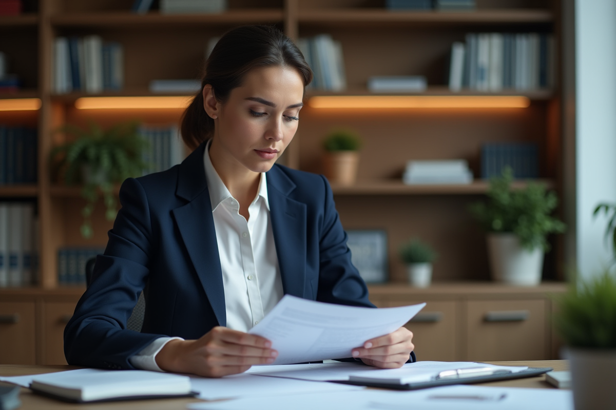 Femme d affaires en blazer dans un bureau organisé