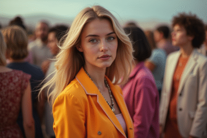 Jeune femme confiante en vêtements colorés en pleine lumière naturelle