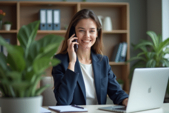 Femme d'affaires en réunion dans un bureau moderne