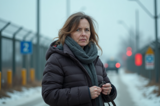 Femme ukrainienne en hiver près d'une frontière