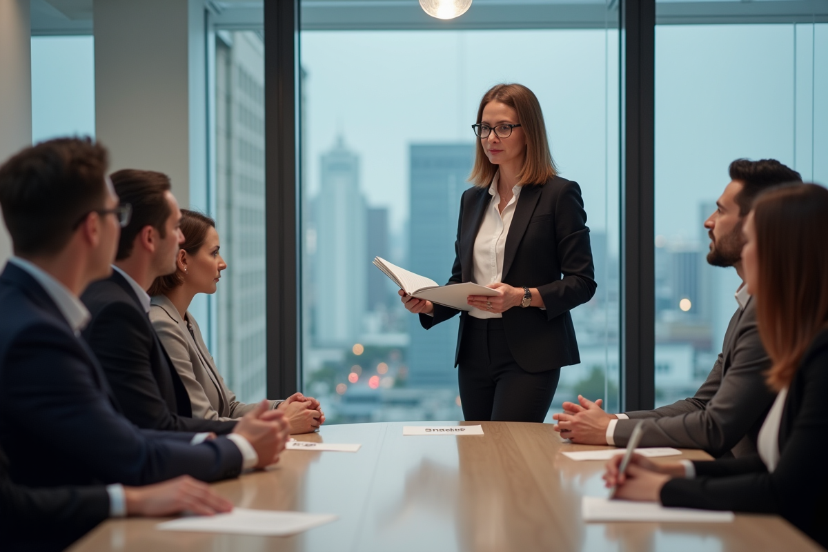 Groupe de professionnels en réunion dans un bureau moderne