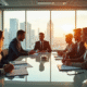 Groupe de professionnels en réunion dans un bureau lumineux