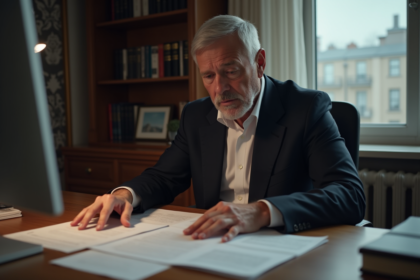 Homme d'affaires sérieux en pleine lecture de documents