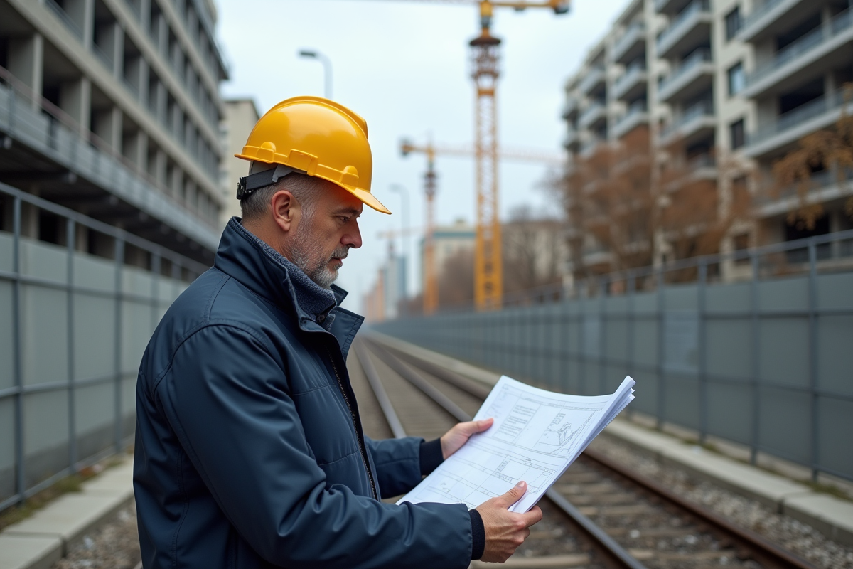 Ingénieur de chantier à Paris examine des plans de construction