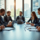 Groupe de professionnels en réunion d'affaires autour d'une table