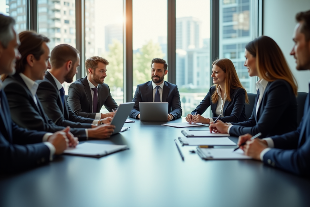 Groupe de professionnels en réunion d'affaires autour d'une table