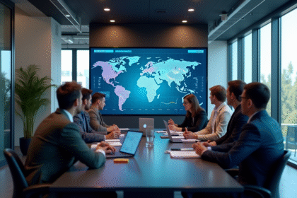 Groupe de professionnels discutant de gestion des leads en réunion